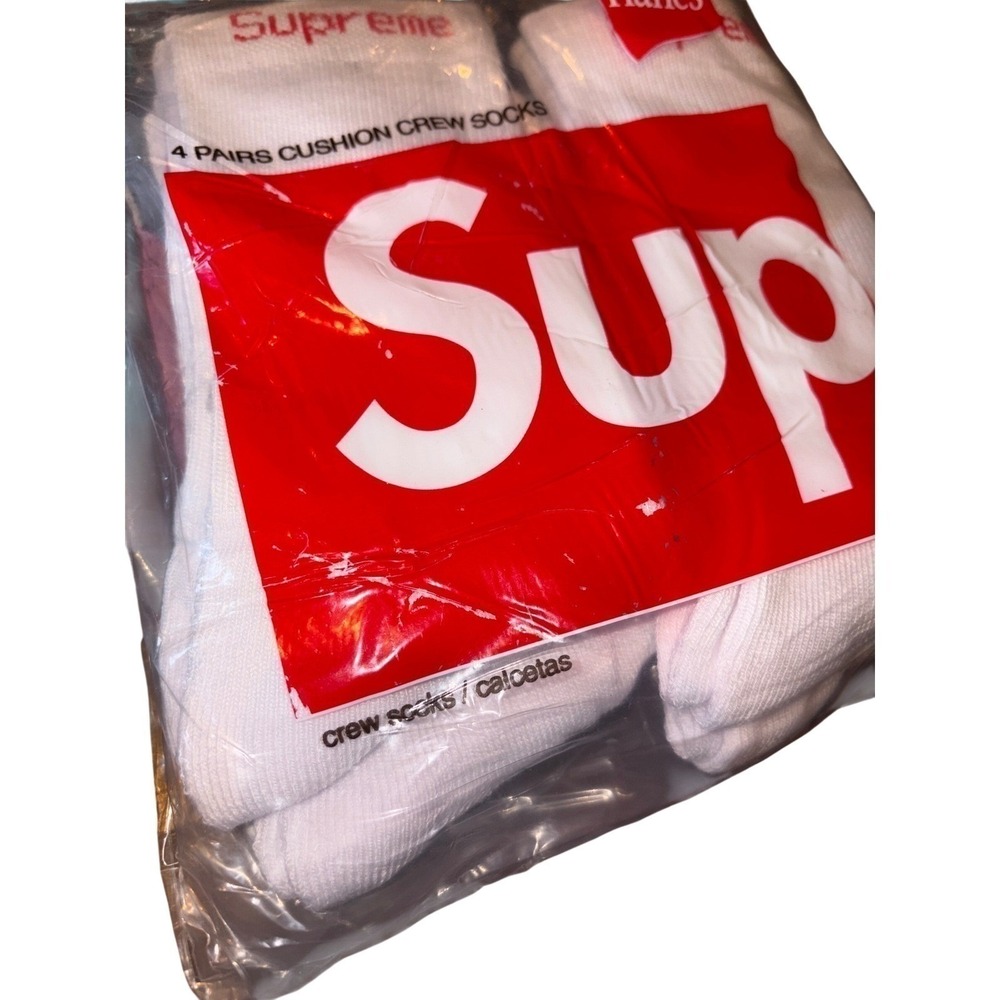 Supreme‎ X Hanes Crew Socks 4 Pairs 8 Socks Cushion White Size 6-12 See Pictures